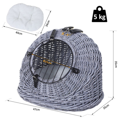 Pet Carrier Transport Box for Cats Dogs, Basket Cave with Grid, Cat House made of Willow, Cat Basket, Willow Basket, Grey, 47 x 35 x 35 cm