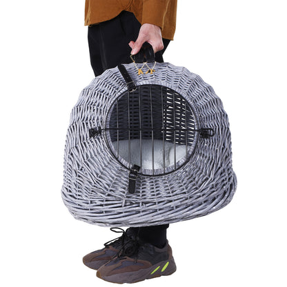 Pet Carrier Transport Box for Cats Dogs, Basket Cave with Grid, Cat House made of Willow, Cat Basket, Willow Basket, Grey, 47 x 35 x 35 cm