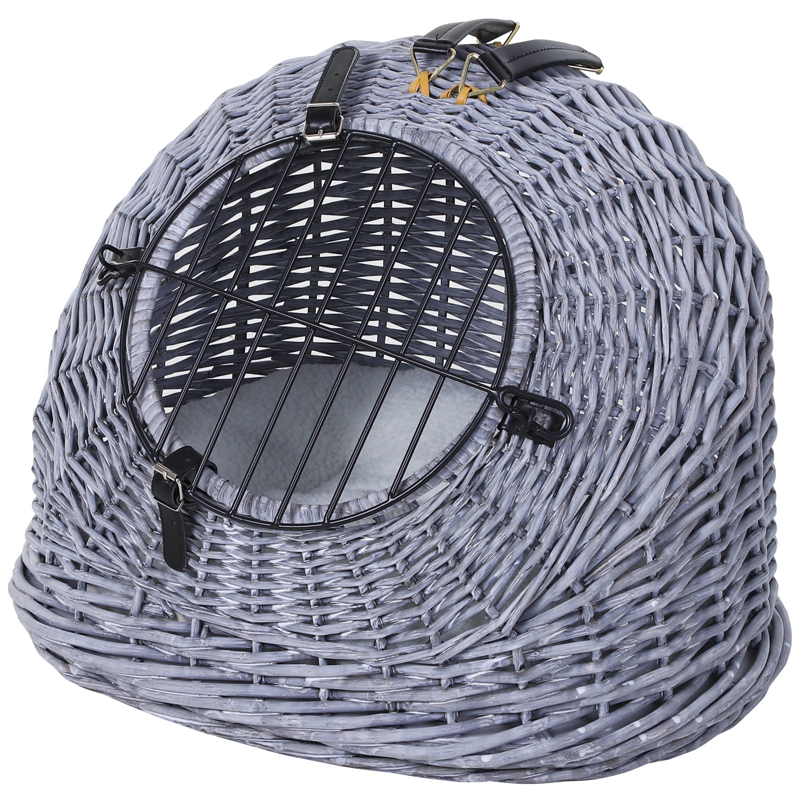 Pet Carrier Transport Box for Cats Dogs, Basket Cave with Grid, Cat House made of Willow, Cat Basket, Willow Basket, Grey, 47 x 35 x 35 cm