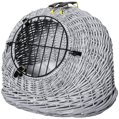 Pet Carrier Transport Box for Cats Dogs, Basket Cave with Grid, Cat House made of Willow, Cat Basket, Willow Basket, Grey, 47 x 35 x 35 cm