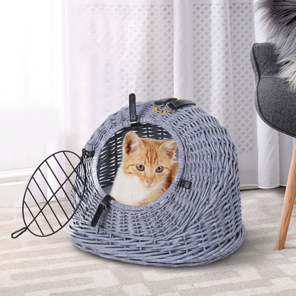Pet Carrier Transport Box for Cats Dogs, Basket Cave with Grid, Cat House made of Willow, Cat Basket, Willow Basket, Grey, 47 x 35 x 35 cm