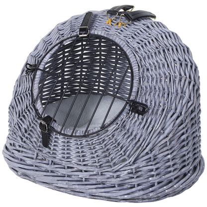 Pet Carrier Transport Box for Cats Dogs, Basket Cave with Grid, Cat House made of Willow, Cat Basket, Willow Basket, Grey, 47 x 35 x 35 cm