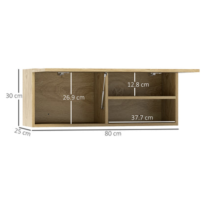 Wall Mounted Bathroom Cabinet with Flip-Down Door, Suspended Bathroom Cabinet with Wooden Shelves, 80x25x30 cm, Natural Wood