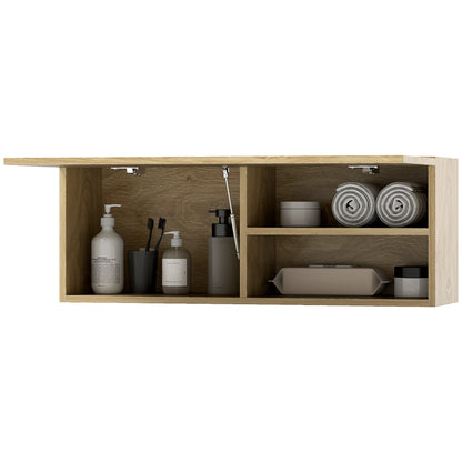Wall Mounted Bathroom Cabinet with Flip-Down Door, Suspended Bathroom Cabinet with Wooden Shelves, 80x25x30 cm, Natural Wood
