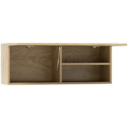 Wall Mounted Bathroom Cabinet with Flip-Down Door, Suspended Bathroom Cabinet with Wooden Shelves, 80x25x30 cm, Natural Wood