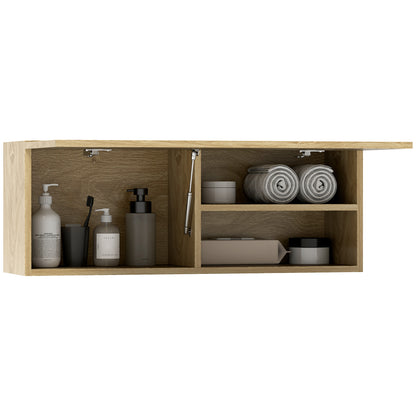 Wall Mounted Bathroom Cabinet with Flip-Down Door, Suspended Bathroom Cabinet with Wooden Shelves, 80x25x30 cm, Natural Wood