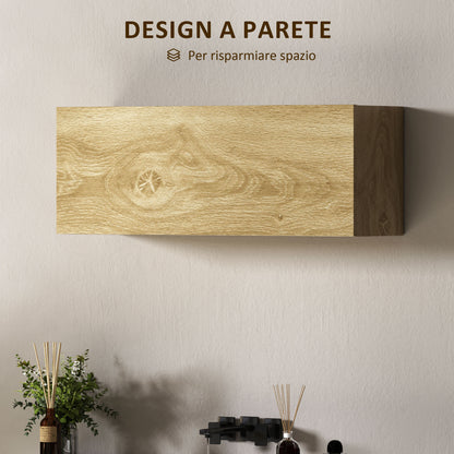 Wall Mounted Bathroom Cabinet with Flip-Down Door, Suspended Bathroom Cabinet with Wooden Shelves, 80x25x30 cm, Natural Wood