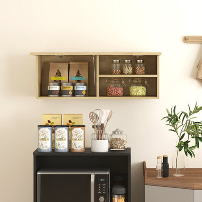 Wall Mounted Bathroom Cabinet with Flip-Down Door, Suspended Bathroom Cabinet with Wooden Shelves, 80x25x30 cm, Natural Wood