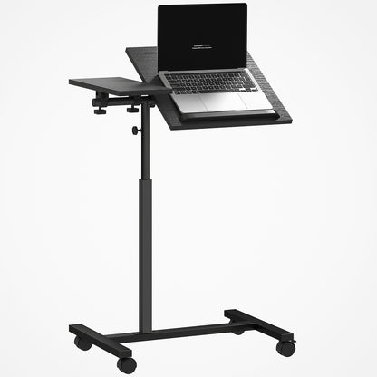 Adjustable Height C-Shaped Computer Table with Lockable Wheels and Tiltable Top for Bedroom and Living Room, Black