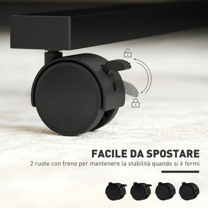 Adjustable Height C-Shaped Computer Table with Lockable Wheels and Tiltable Top for Bedroom and Living Room, Black