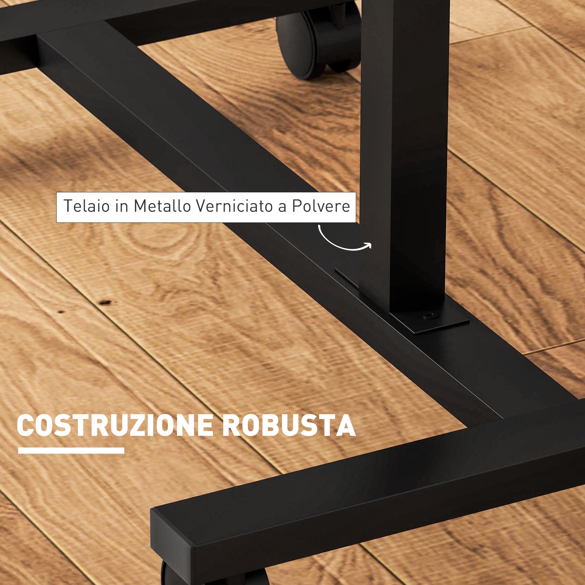 Adjustable Height C-Shaped Computer Table with Lockable Wheels and Tiltable Top for Bedroom and Living Room, Black