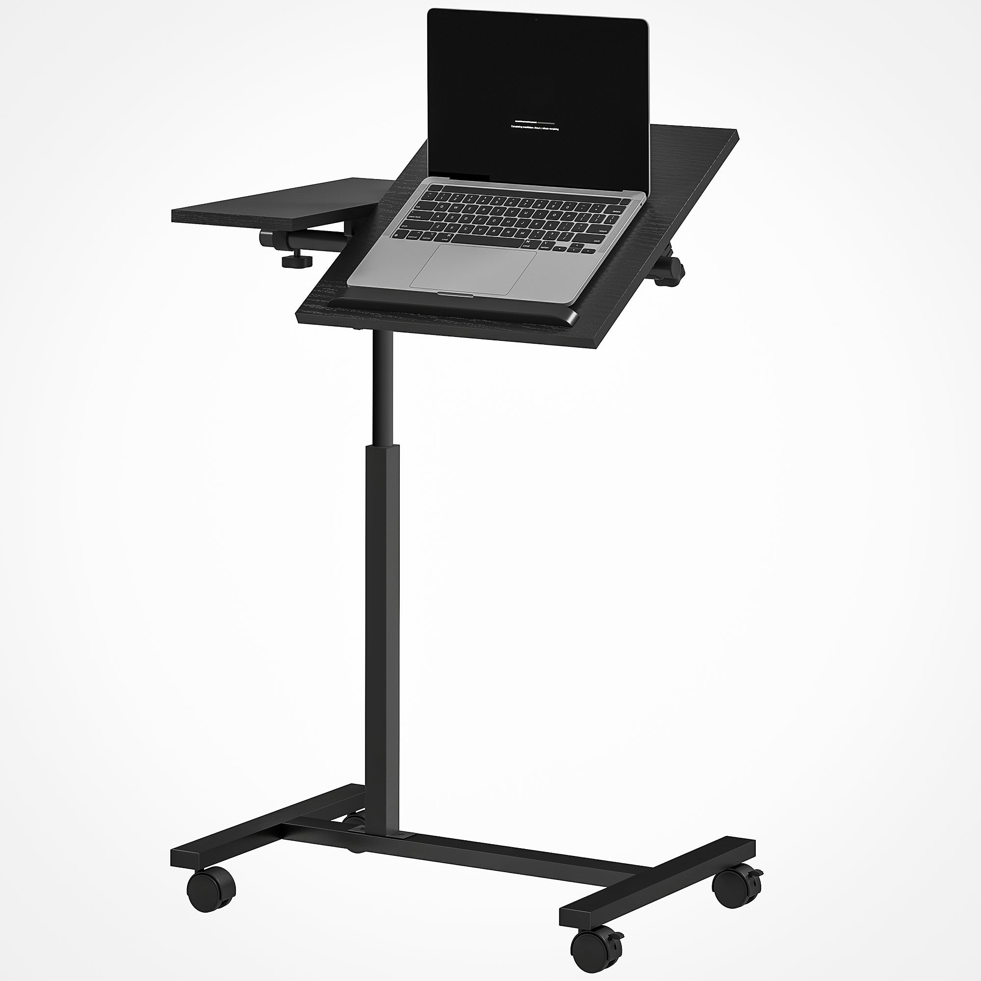 Adjustable Height C-Shaped Computer Table with Lockable Wheels and Tiltable Top for Bedroom and Living Room, Black