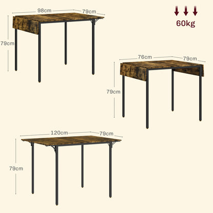 Folding Dining Table Extendable Kitchen Table with 2 Drop Leaves Industrial Rectangular Style for Small Space, Drop-Leaf Table for 2-4 People, Rustic Brown