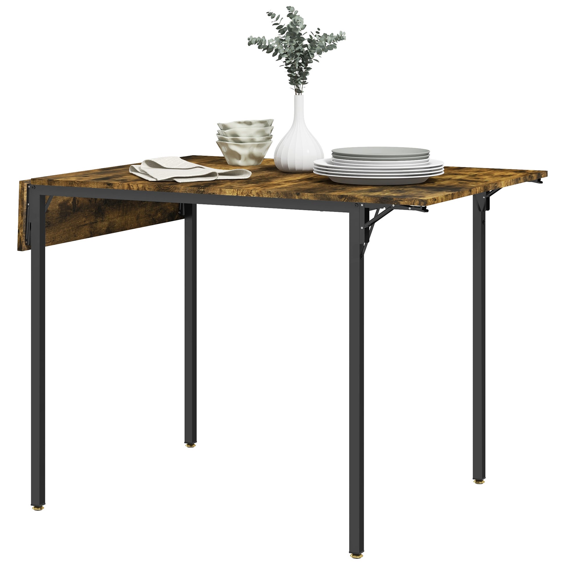 Folding Dining Table Extendable Kitchen Table with 2 Drop Leaves Industrial Rectangular Style for Small Space, Drop-Leaf Table for 2-4 People, Rustic Brown
