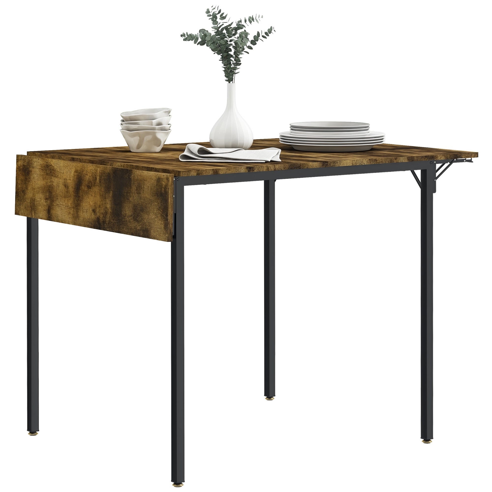 Folding Dining Table Extendable Kitchen Table with 2 Drop Leaves Industrial Rectangular Style for Small Space, Drop-Leaf Table for 2-4 People, Rustic Brown