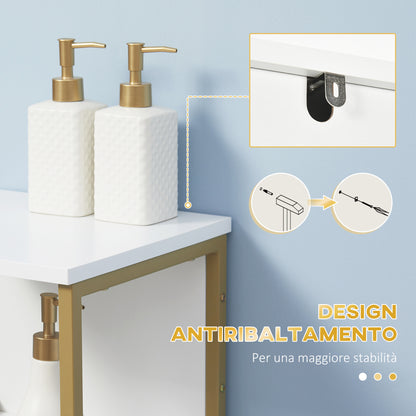 Bathroom Cabinet, Bathroom Column with Drawer, Cabinet, and Shelf in Wood and Metal, 30x30x105cm, White