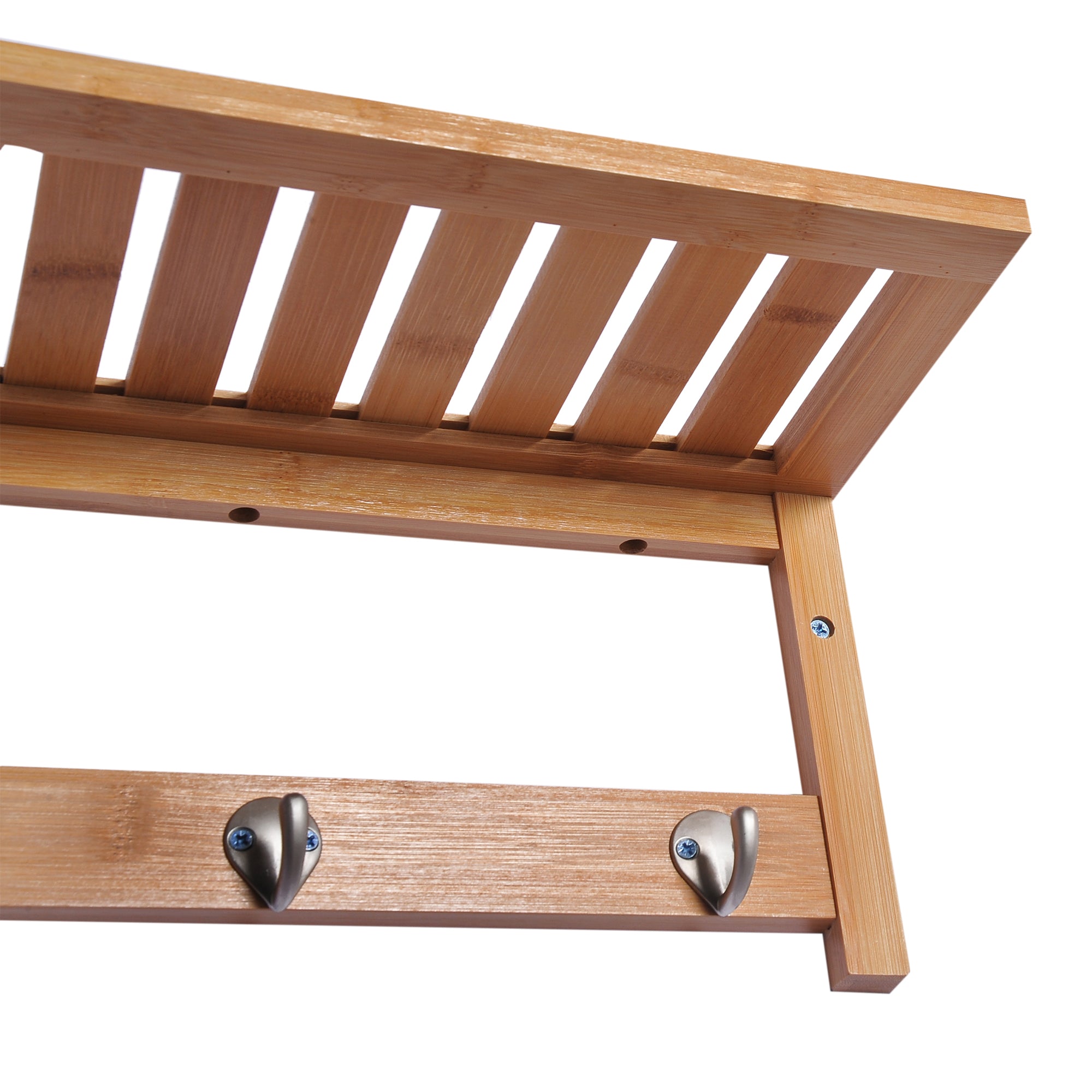 Bamboo Wall Coat Rack Shelf Towel Rack with 4 Hooks for Entryway Living Room Bathroom Hallway Bedroom 50x16x17.5 cm Load 5kg