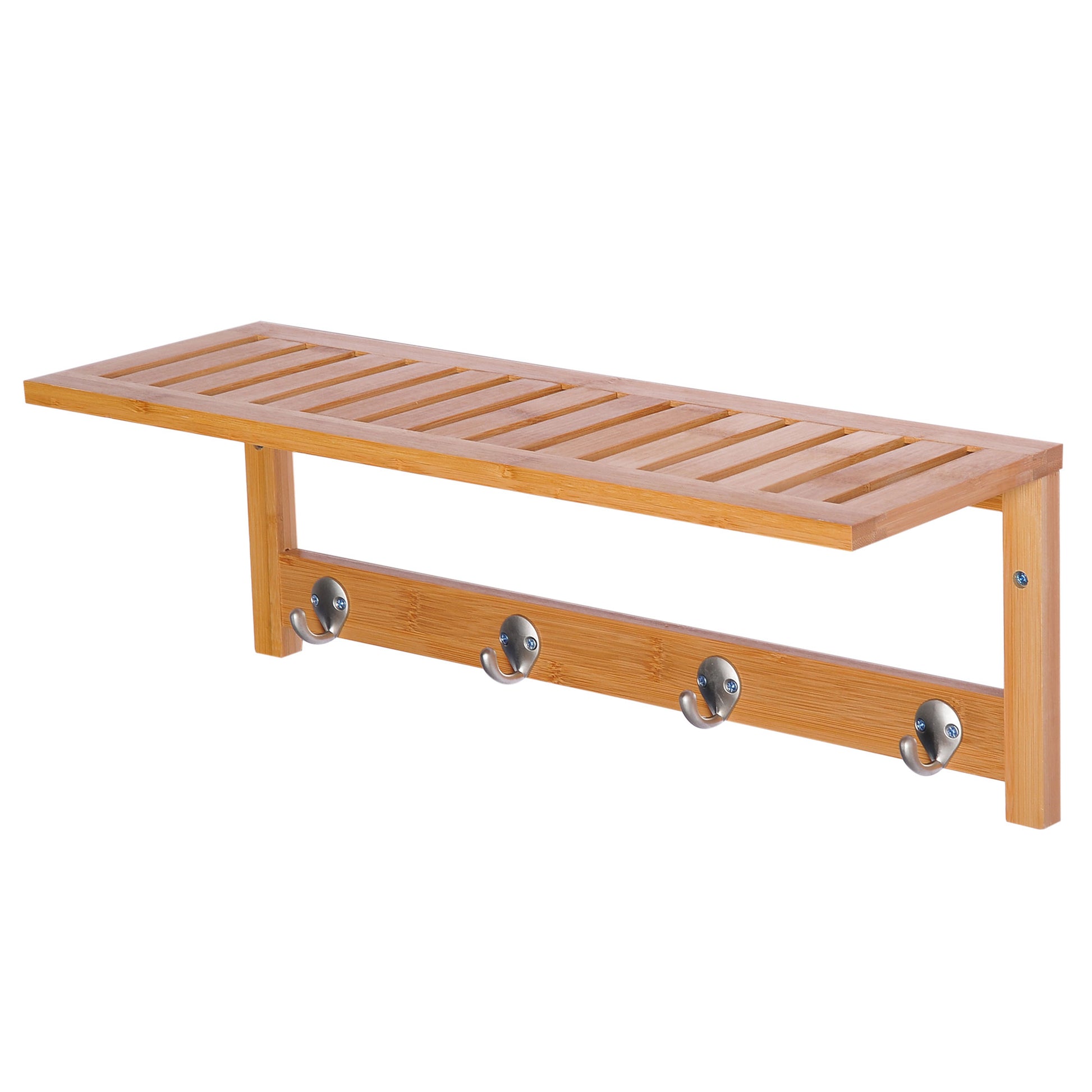 Bamboo Wall Coat Rack Shelf Towel Rack with 4 Hooks for Entryway Living Room Bathroom Hallway Bedroom 50x16x17.5 cm Load 5kg