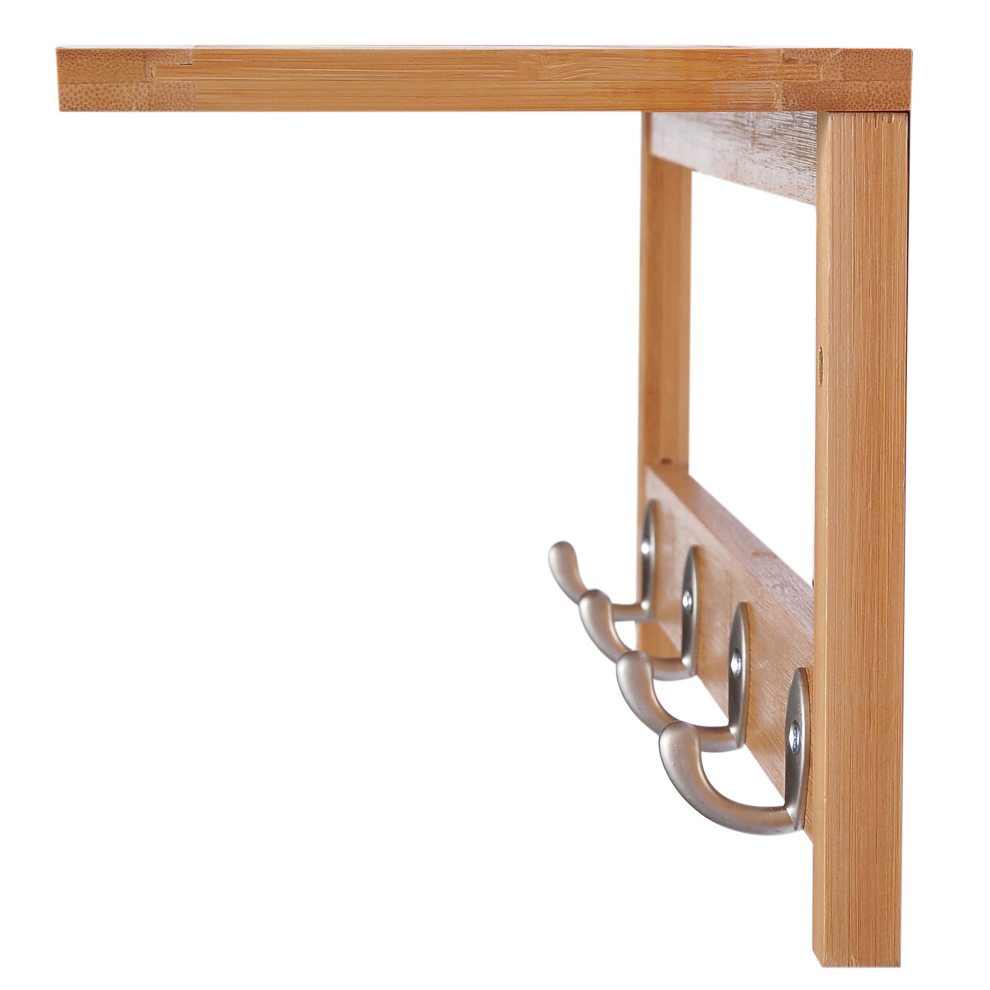 Bamboo Wall Coat Rack Shelf Towel Rack with 4 Hooks for Entryway Living Room Bathroom Hallway Bedroom 50x16x17.5 cm Load 5kg