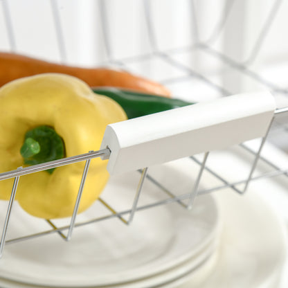 Kitchen Cart with Wheels, Multipurpose Storage Cart with Bamboo Countertop, Metal Basket, and 2 Louvered Door Cabinet 58x37x85.5 cm White