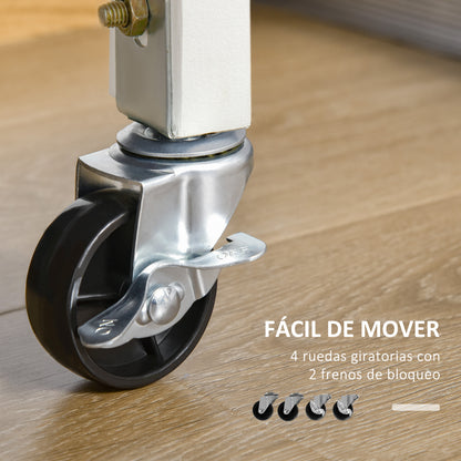 Kitchen Cart with Wheels, Multipurpose Storage Cart with Bamboo Countertop, Metal Basket, and 2 Louvered Door Cabinet 58x37x85.5 cm White