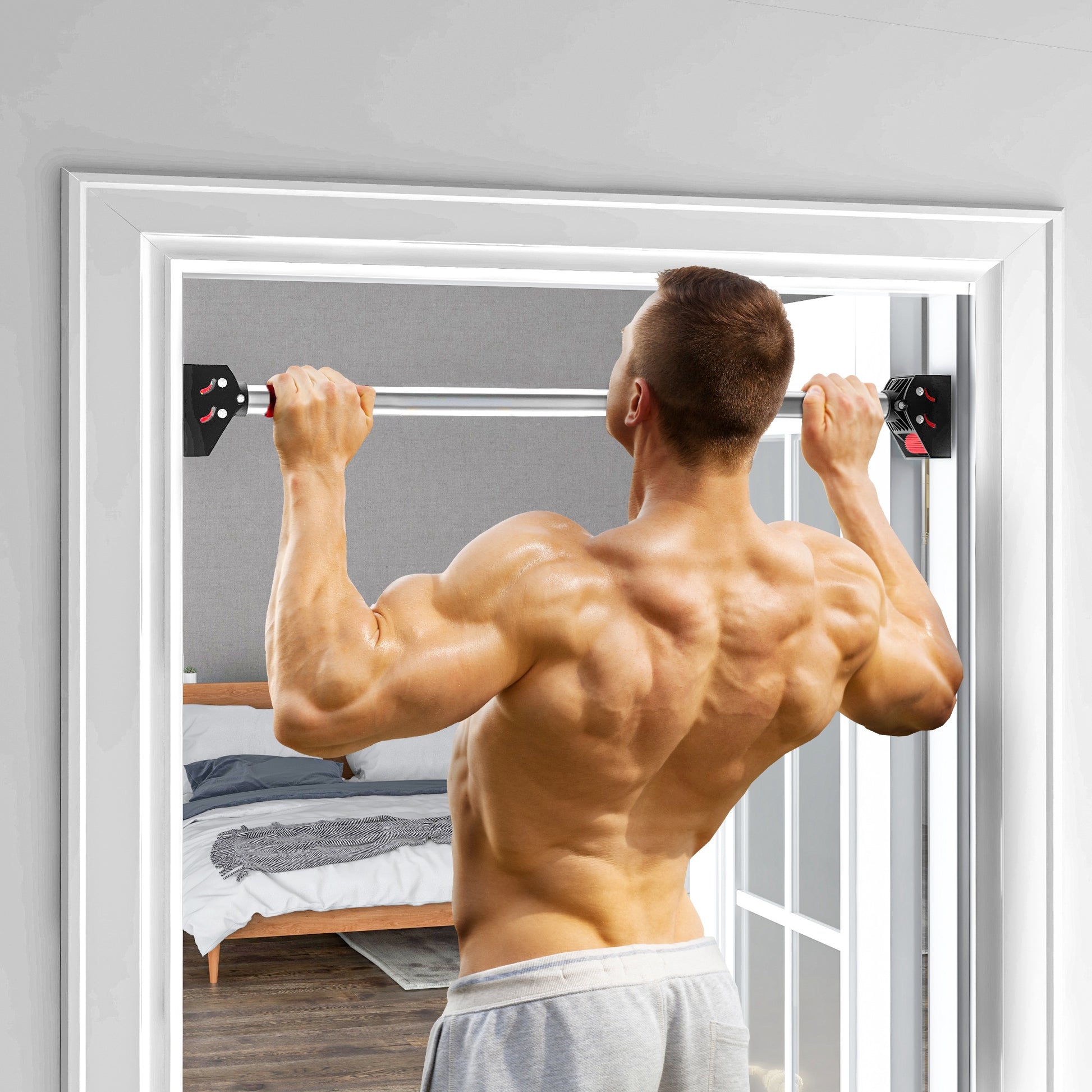SPORTNOW Pull-Up Bar, Adjustable Door Frame, Non-Slip Chin-Up Bar Wall Mount, Pull Up Bar for Home Fitness, Gym, Steel, Black