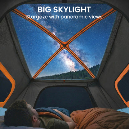4-Person Tunnel Family Tent with Separate Sleeping & Living Areas, Skylights, PE Groundsheet, 3000 mm Waterproof – Orange/Blue