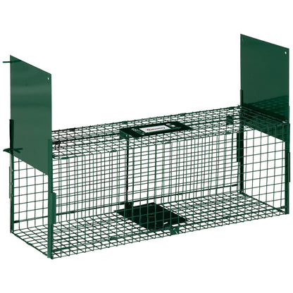 Live Animal Trap with 2 Doors Metal Capture Cage with Handle for Rabbits Minks Small Foxes 80x25x30 cm Dark Green
