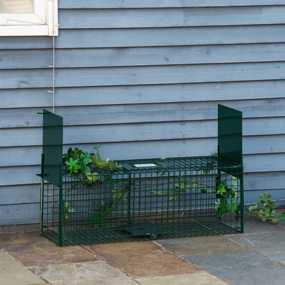 Live Animal Trap with 2 Doors Metal Capture Cage with Handle for Rabbits Minks Small Foxes 80x25x30 cm Dark Green