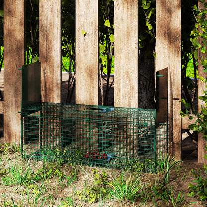 Live Animal Trap with 2 Doors Metal Capture Cage with Handle for Rabbits Minks Small Foxes 80x25x30 cm Dark Green