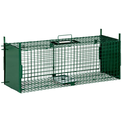 Live Animal Trap with 2 Doors Metal Capture Cage with Handle for Rabbits Minks Small Foxes 80x25x30 cm Dark Green