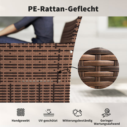 2‑Seater Rattan Garden Sofa with Cushions — Weather‑Resistant Outdoor Couch for Patio, Balcony, Khaki