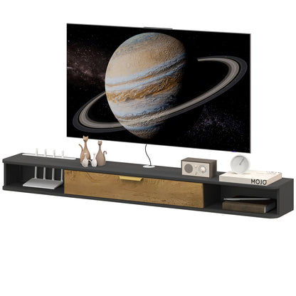 Wall-Mounted TV Stand Wooden TV Cabinet Wall TV Unit with Open Compartments, Lift-Up Door, and Cable Management, for Living Room Bedroom, 160 x 24 x 16 cm, Gray