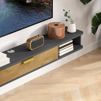 Wall-Mounted TV Stand Wooden TV Cabinet Wall TV Unit with Open Compartments, Lift-Up Door, and Cable Management, for Living Room Bedroom, 160 x 24 x 16 cm, Gray