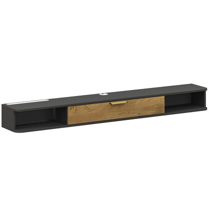 Wall-Mounted TV Stand Wooden TV Cabinet Wall TV Unit with Open Compartments, Lift-Up Door, and Cable Management, for Living Room Bedroom, 160 x 24 x 16 cm, Gray