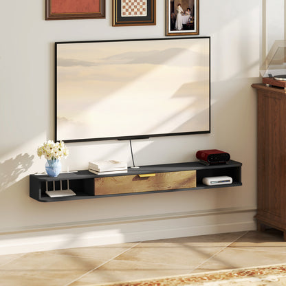 Wall-Mounted TV Stand Wooden TV Cabinet Wall TV Unit with Open Compartments, Lift-Up Door, and Cable Management, for Living Room Bedroom, 160 x 24 x 16 cm, Gray