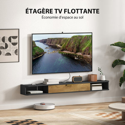 Wall-Mounted TV Stand Wooden TV Cabinet Wall TV Unit with Open Compartments, Lift-Up Door, and Cable Management, for Living Room Bedroom, 160 x 24 x 16 cm, Gray