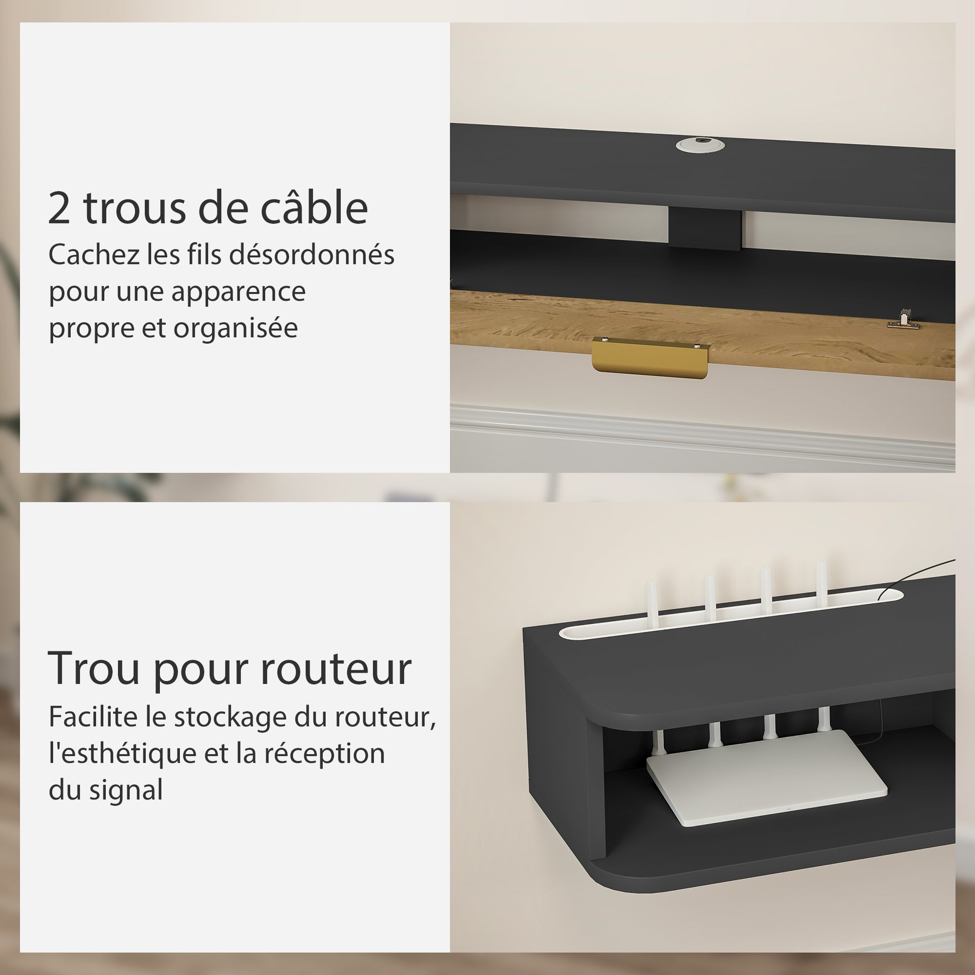 Wall-Mounted TV Stand Wooden TV Cabinet Wall TV Unit with Open Compartments, Lift-Up Door, and Cable Management, for Living Room Bedroom, 160 x 24 x 16 cm, Gray