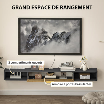 Wall-Mounted TV Stand Wooden TV Cabinet Wall TV Unit with Open Compartments, Lift-Up Door, and Cable Management, for Living Room Bedroom, 160 x 24 x 16 cm, Gray