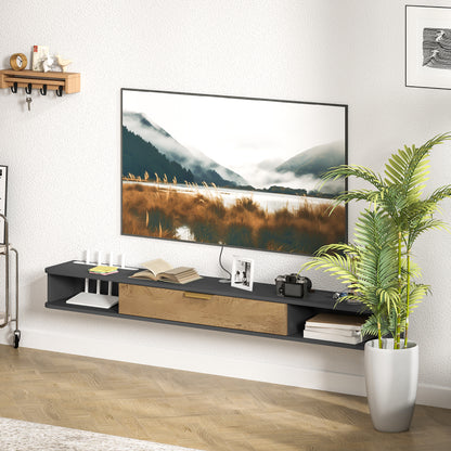 Wall-Mounted TV Stand Wooden TV Cabinet Wall TV Unit with Open Compartments, Lift-Up Door, and Cable Management, for Living Room Bedroom, 160 x 24 x 16 cm, Gray