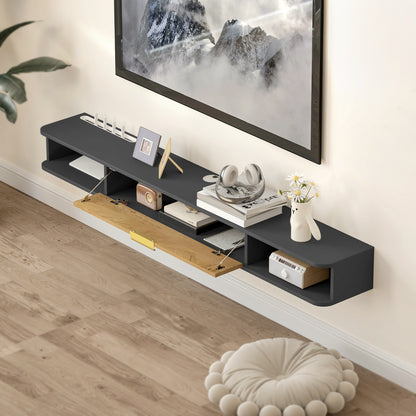 Wall-Mounted TV Stand Wooden TV Cabinet Wall TV Unit with Open Compartments, Lift-Up Door, and Cable Management, for Living Room Bedroom, 160 x 24 x 16 cm, Gray