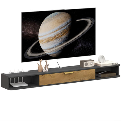 Wall-Mounted TV Stand Wooden TV Cabinet Wall TV Unit with Open Compartments, Lift-Up Door, and Cable Management, for Living Room Bedroom, 160 x 24 x 16 cm, Gray