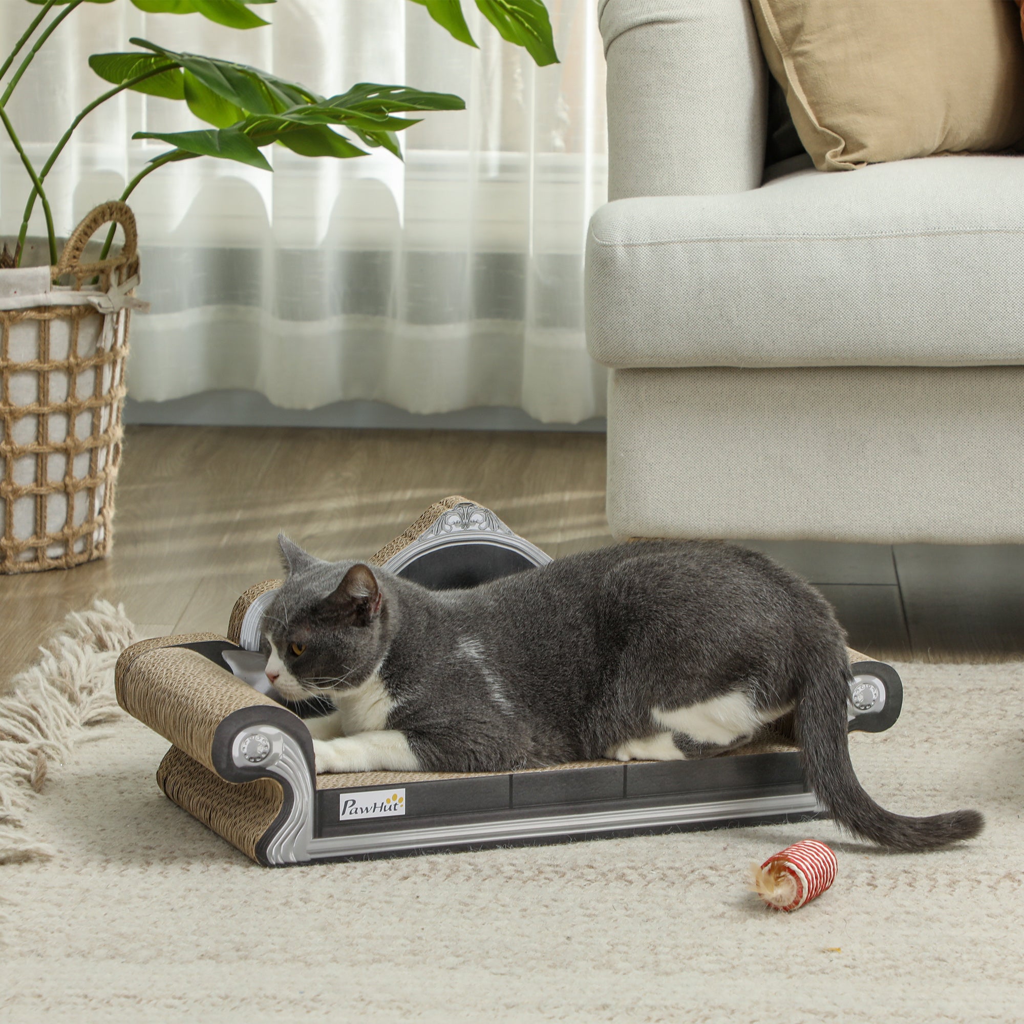 Cardboard Cat Scratcher Sofa 2-in-1 Cat Scratcher with Catnip for Indoor 56.5x24x26 cm Brown