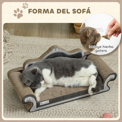 Cardboard Cat Scratcher Sofa 2-in-1 Cat Scratcher with Catnip for Indoor 56.5x24x26 cm Brown