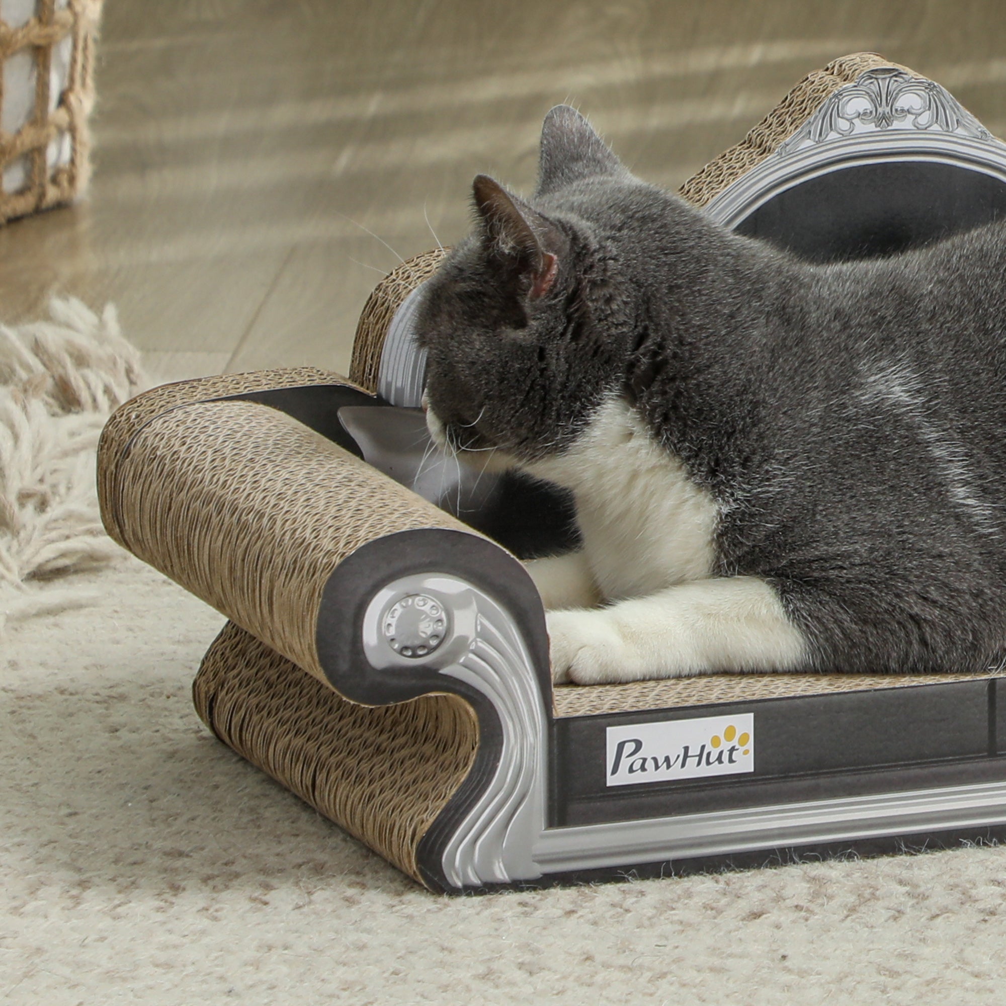 Cardboard Cat Scratcher Sofa 2-in-1 Cat Scratcher with Catnip for Indoor 56.5x24x26 cm Brown