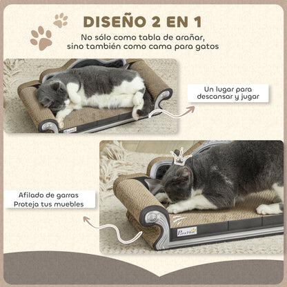 Cardboard Cat Scratcher Sofa 2-in-1 Cat Scratcher with Catnip for Indoor 56.5x24x26 cm Brown
