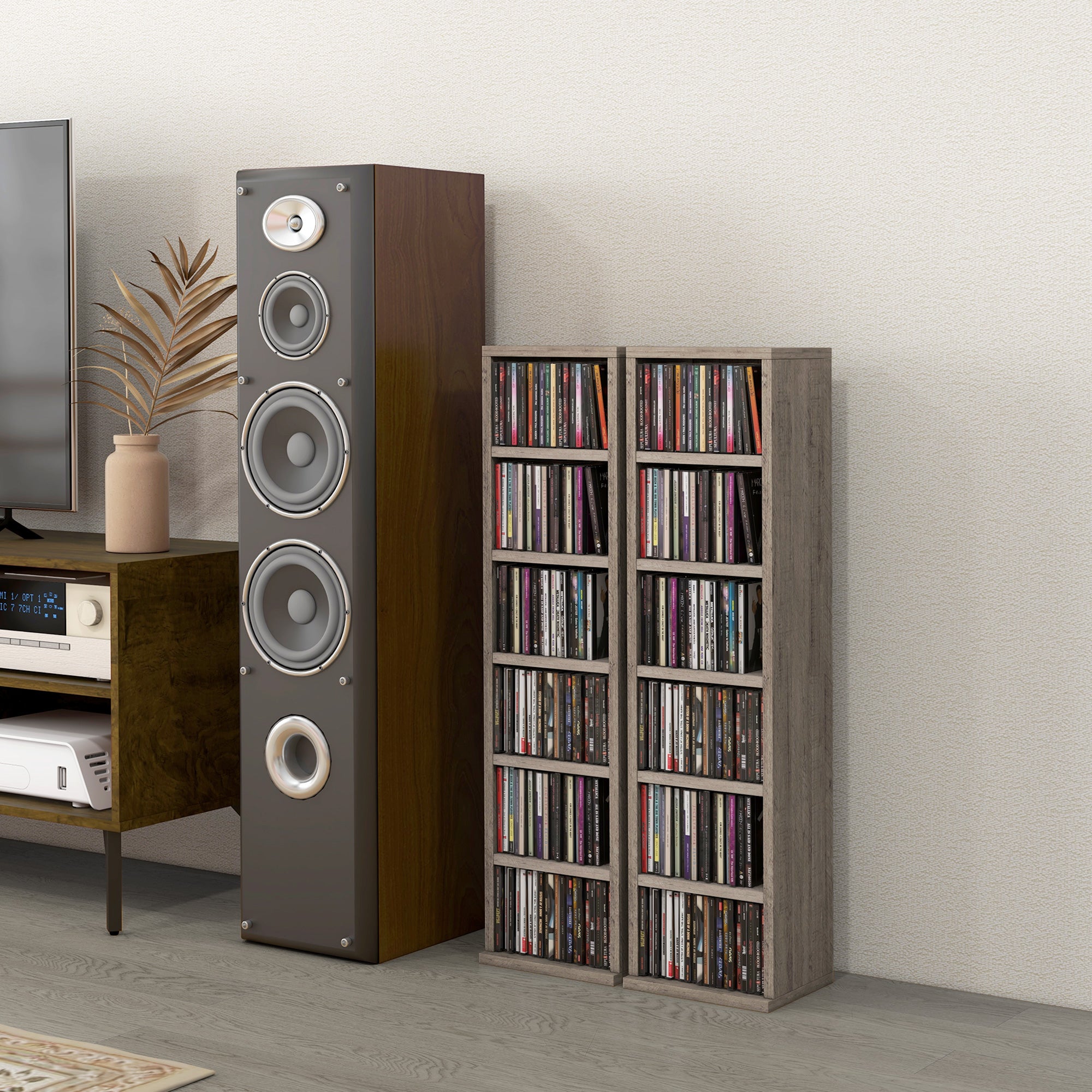 Set of 2 column shelves CD-DVD storage cabinet 6 + 6 compartments 21 x 22.5 x 88.5 cm max. capacity 204 CDs dark gray