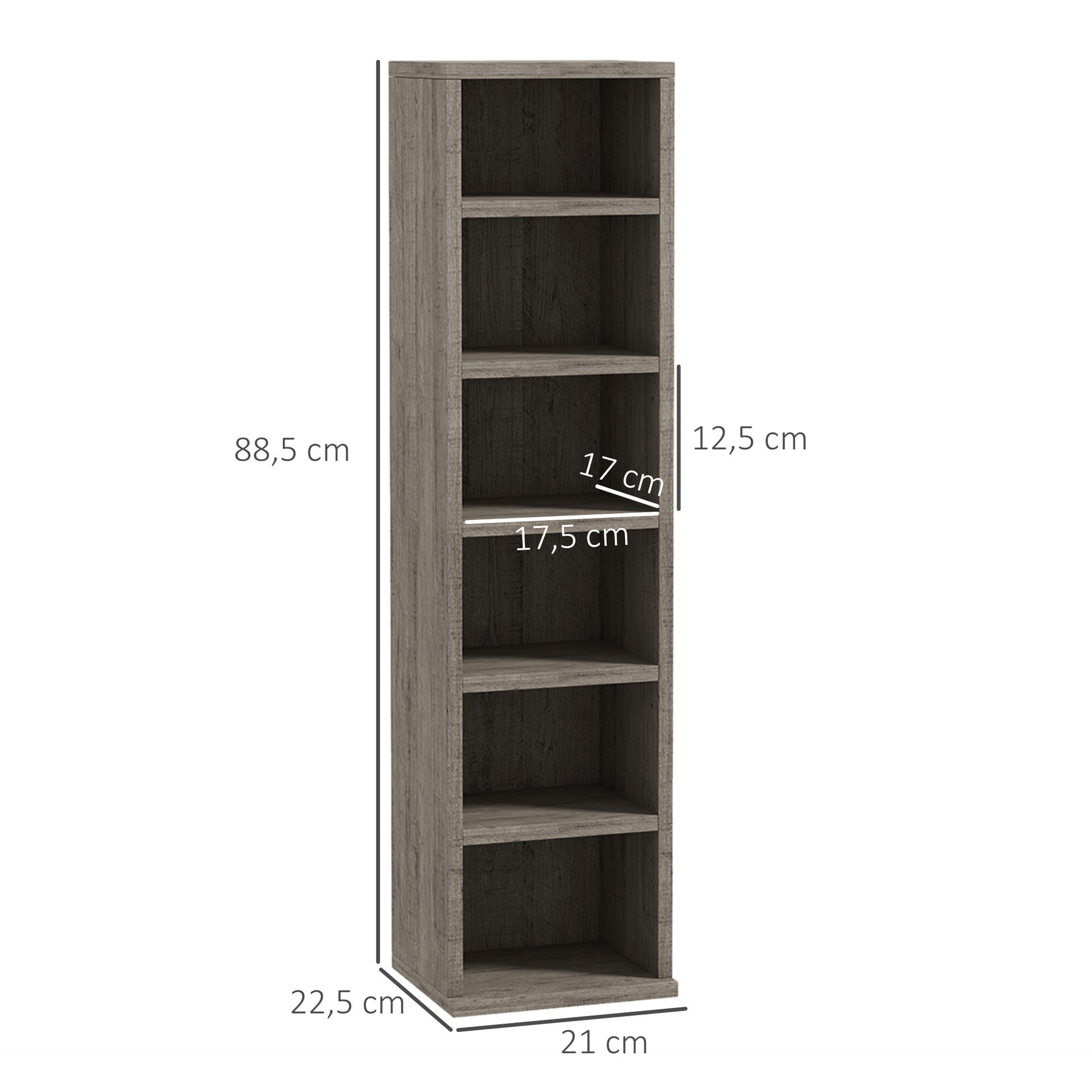 Set of 2 column shelves CD-DVD storage cabinet 6 + 6 compartments 21 x 22.5 x 88.5 cm max. capacity 204 CDs dark gray