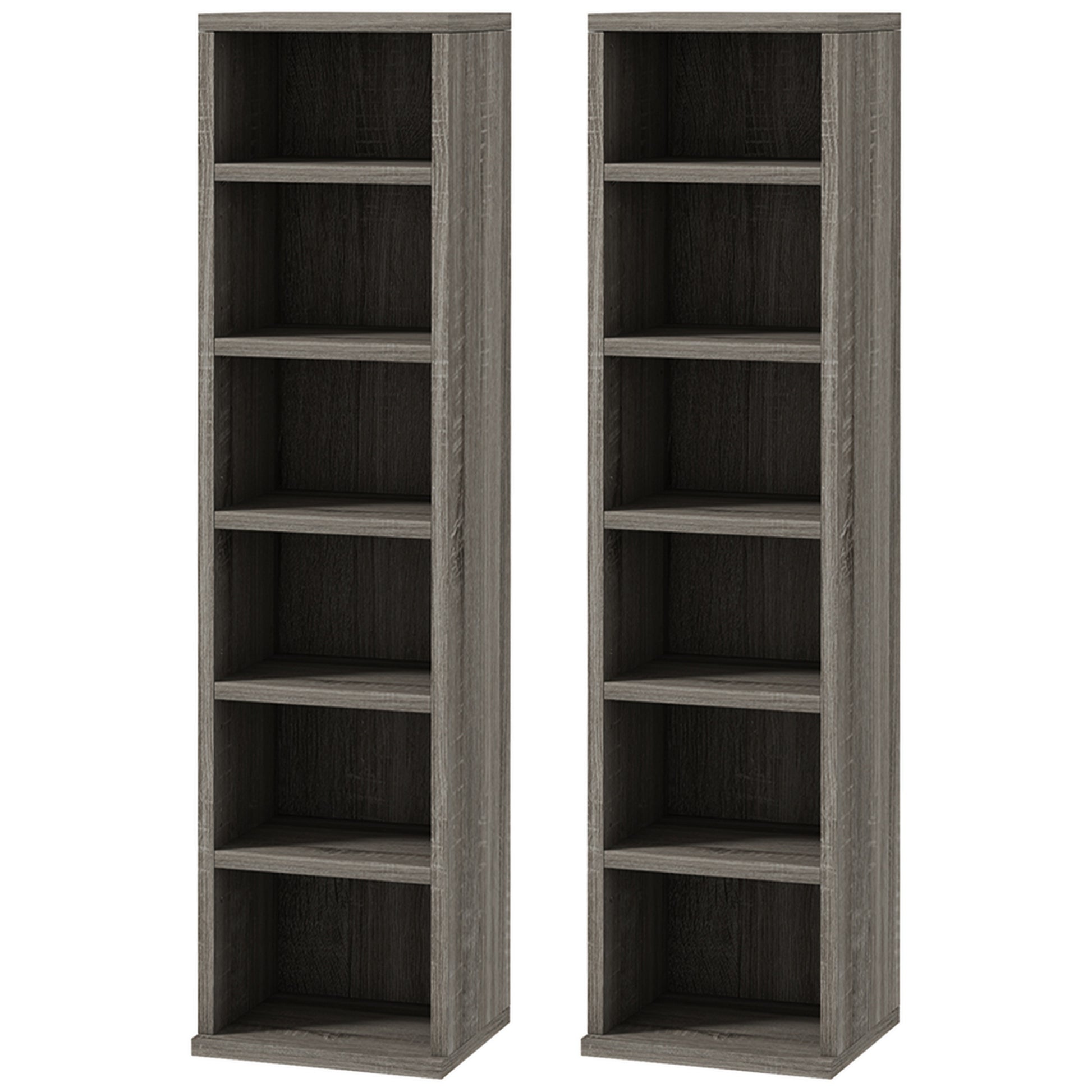 Set of 2 column shelves CD-DVD storage cabinet 6 + 6 compartments 21 x 22.5 x 88.5 cm max. capacity 204 CDs dark gray