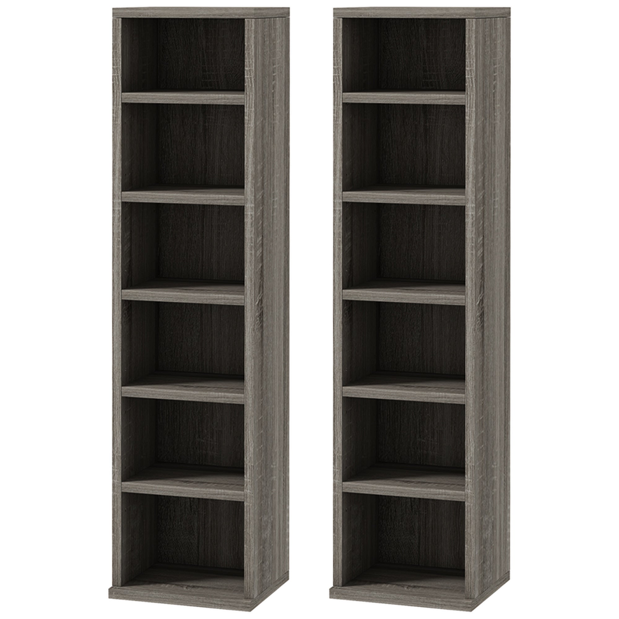 Set of 2 column shelves CD-DVD storage cabinet 6 + 6 compartments 21 x 22.5 x 88.5 cm max. capacity 204 CDs dark gray